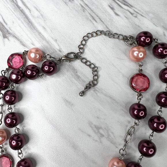 Pink & Purple Beaded Layer Choker Statement Necklace - Picture 2 of 5